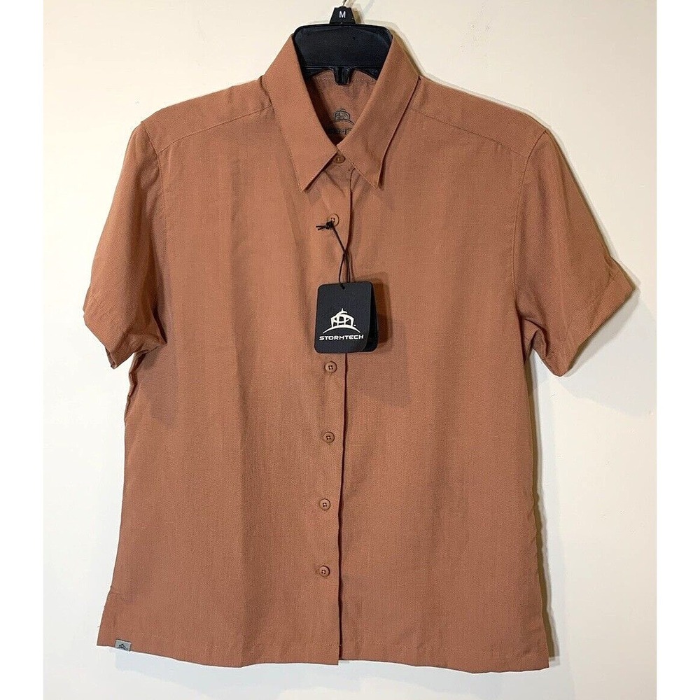 NEW - Stormtech Shirt Mens Medium Short Sleeve Brown Dobby Weave NEW w TAGS